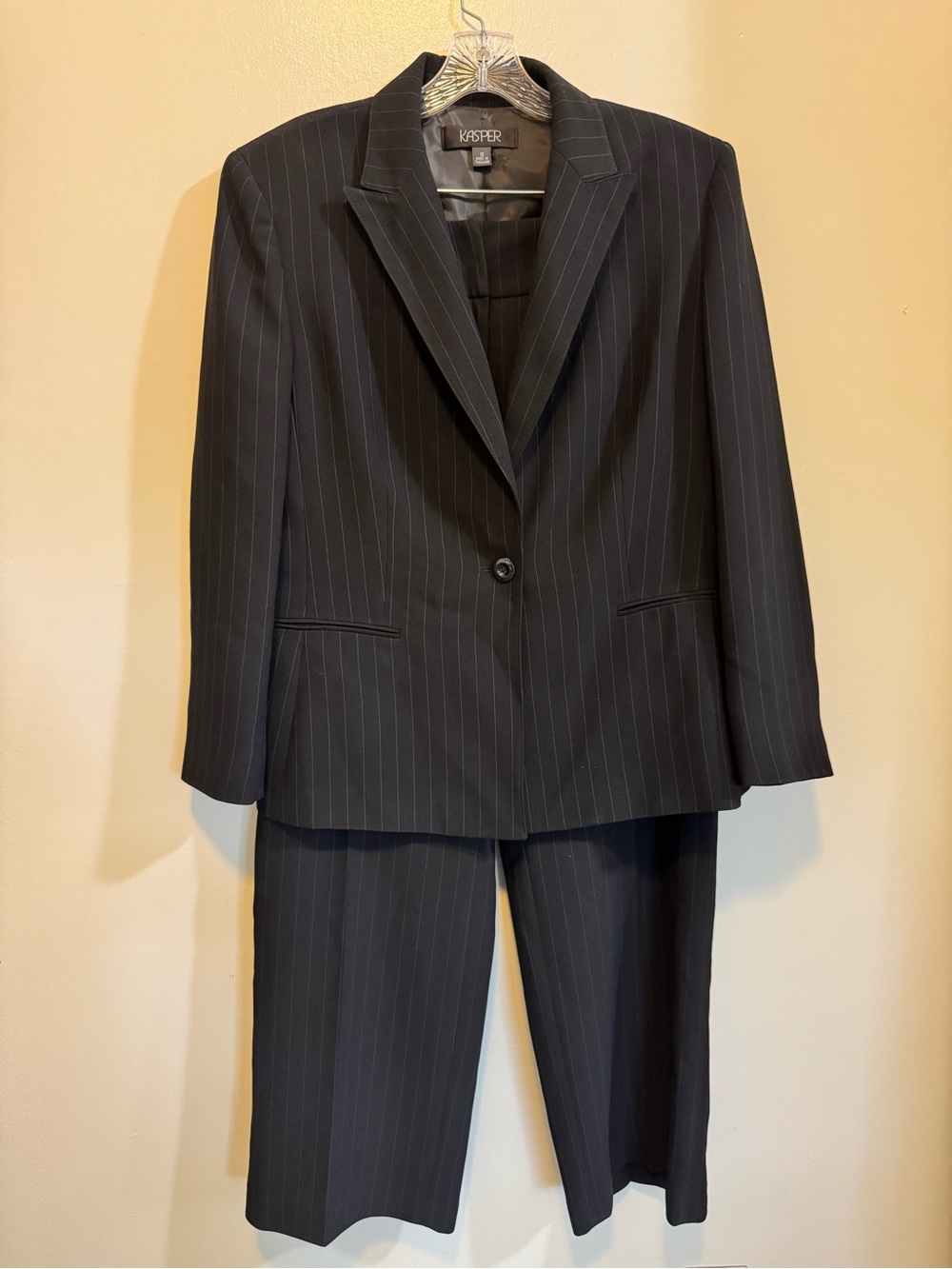 Kasper Women’s Dark Gray Pinstripe 2 Piece Pant Suit - Plus Size 18 Blazer/Pants